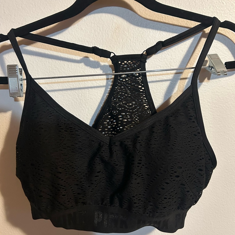Black Lace Racerback Bra with Elastic Support